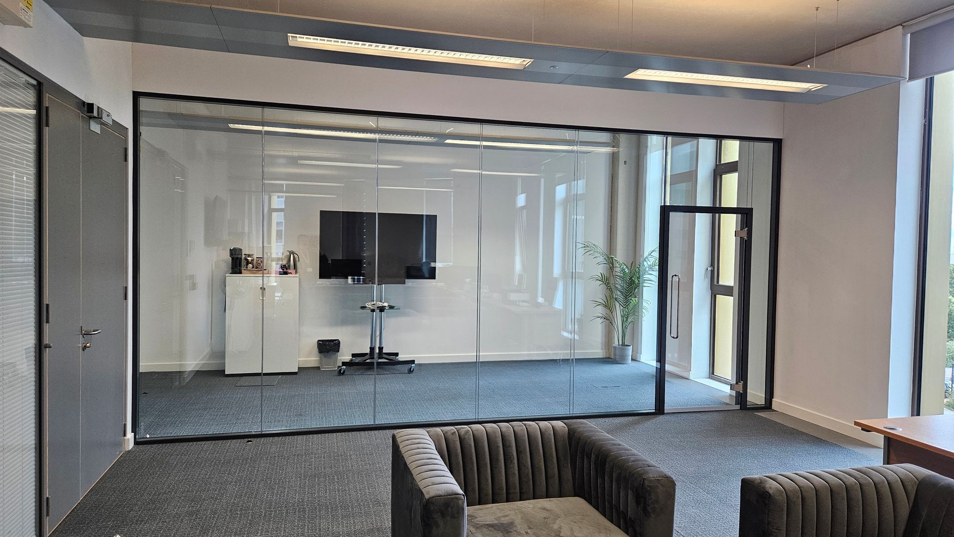 Modern office glass partitions with acoustic performance in Newcastle city centre university complex