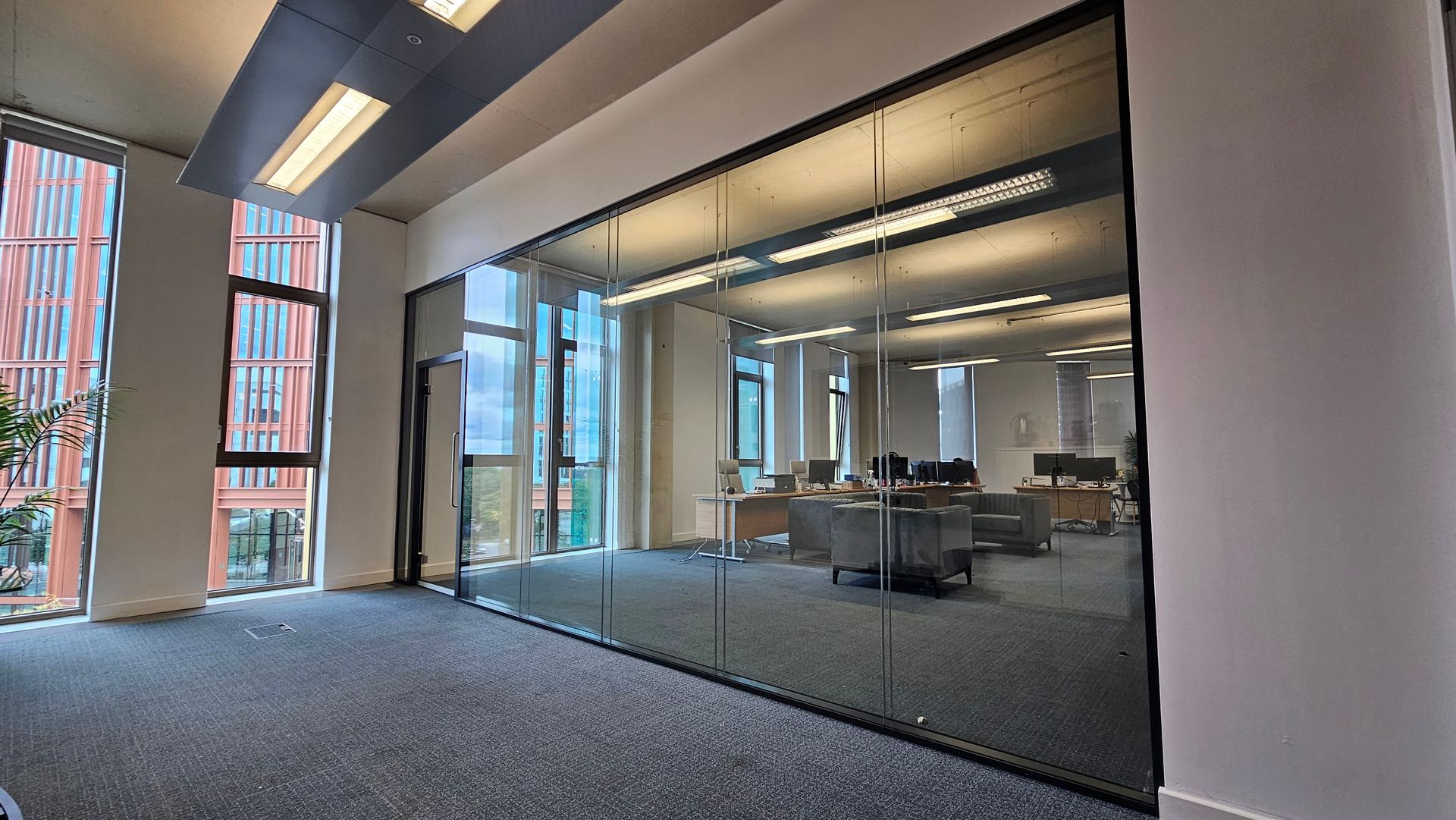 Double Glazed Office Glass Partition & Glass Door installed by Clear Divide in Newcastle City Centre