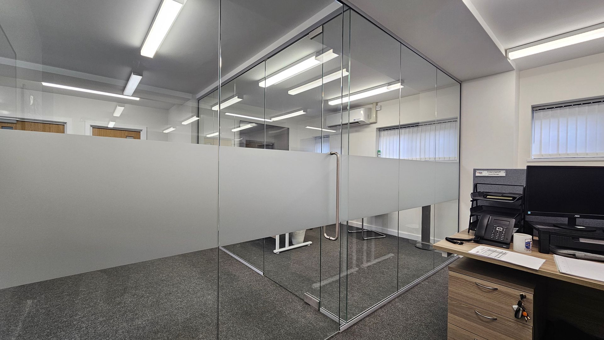Frameless glass office partitions installed at South Shields Docks by Clear Divide