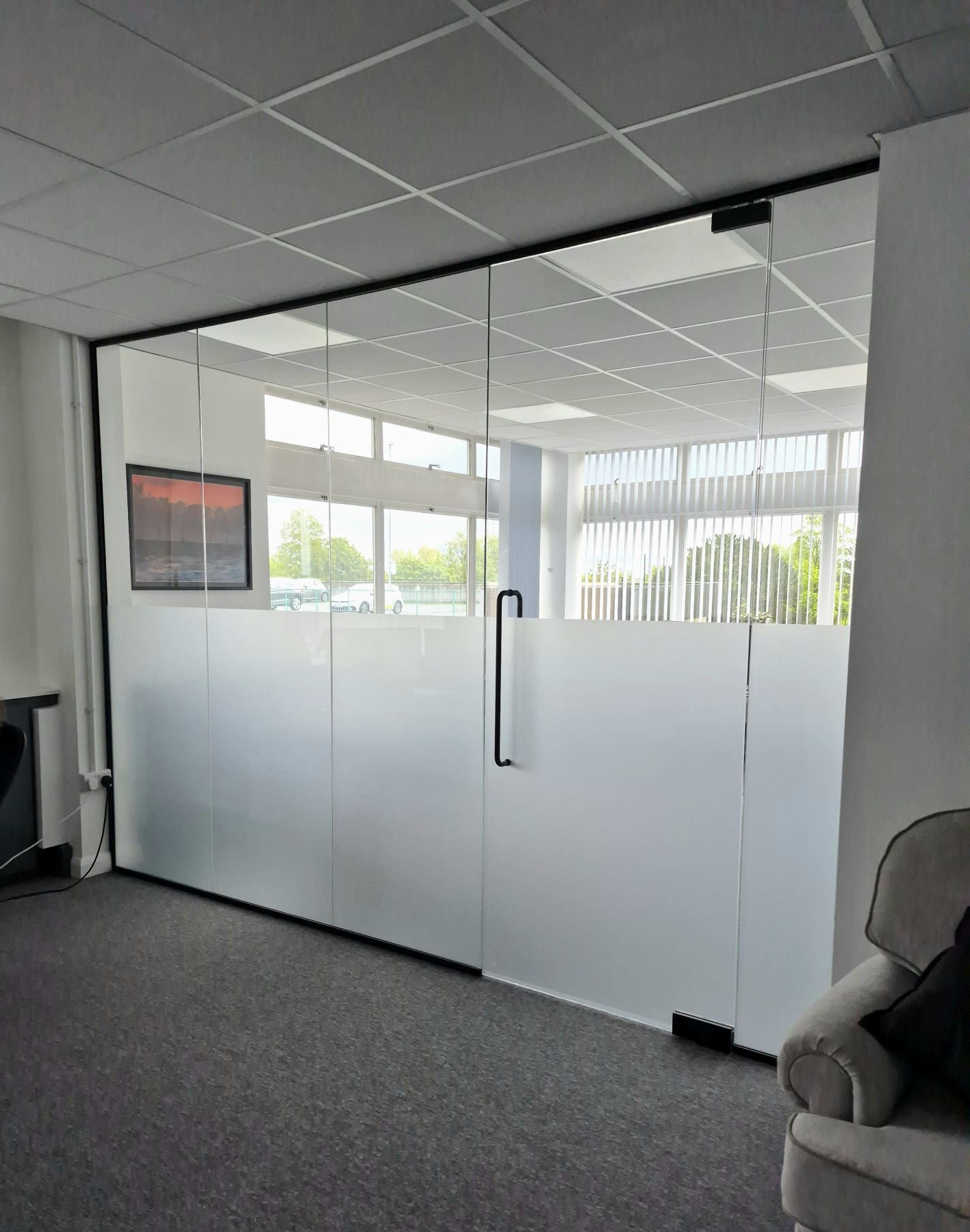 Frosted glass manifestation office partition Newcastle
