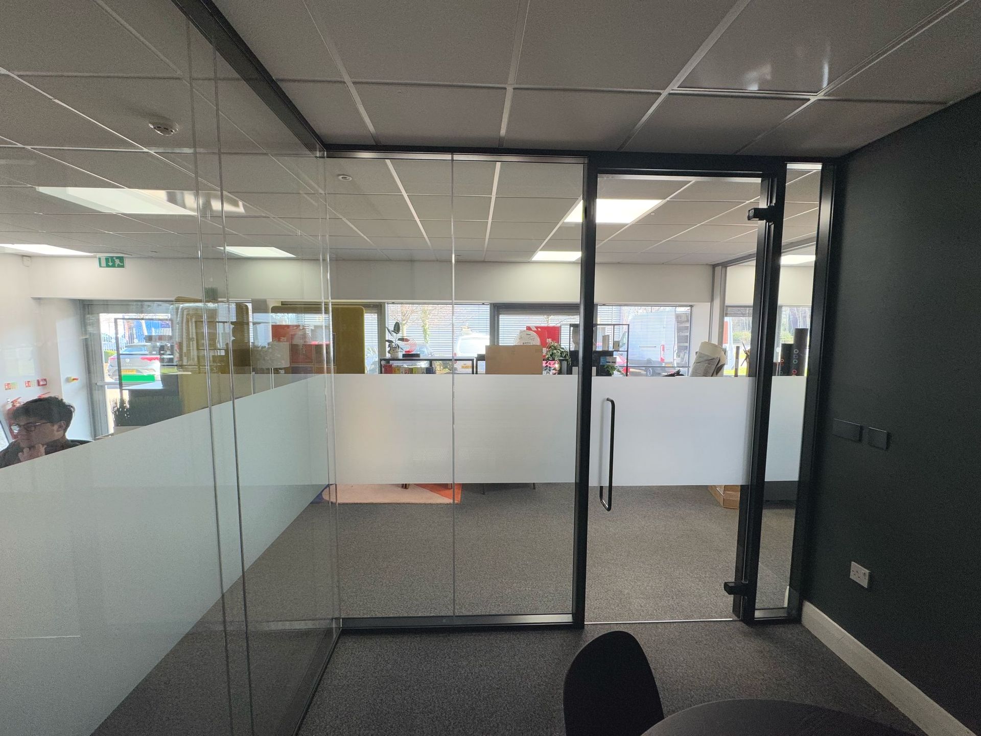 Frameless Glass Door In a Slimline Door Frame with Self Closing Side Hung Hinges & 600mm D Handles