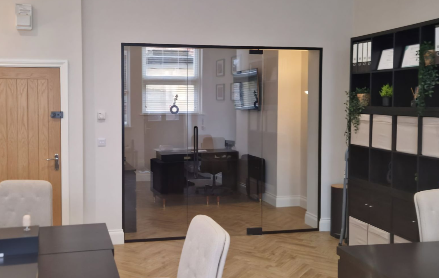 Modern office space created using frameless glass partition system in Hartlepool