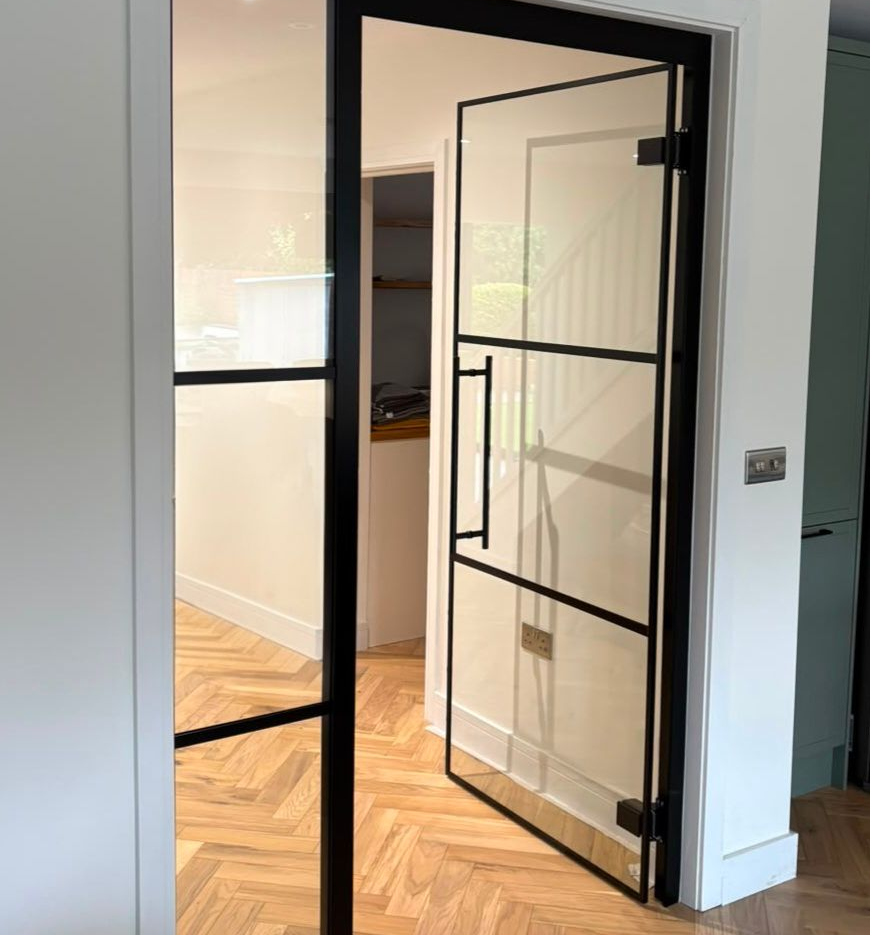 Domestic Crittall Style Glass Door & Side Screen installed in Tynemouth