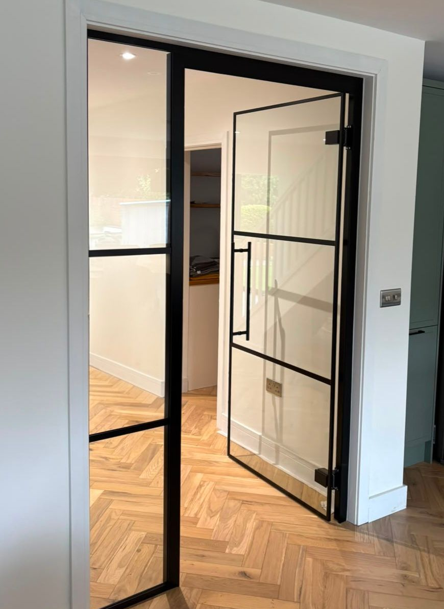 Residential Banded Glass Door and side screen 