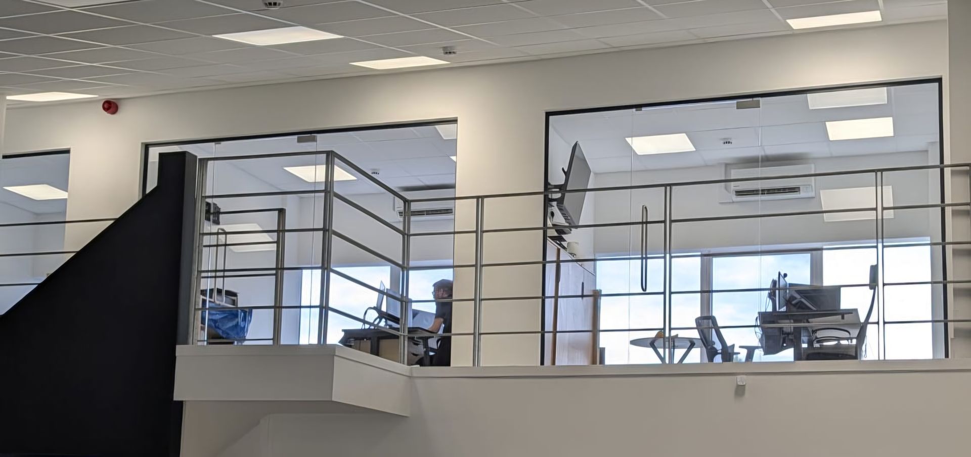 Mezzanine glass offices with frameless glazing Gateshead