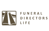 Funeral Directors Life logo with tan road icon and dark gray text on white background