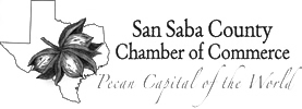 San Saba County Chamber of Commerce logo with pecans and script “Pecan Capital of the World”