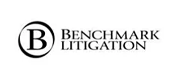 A black and white logo for benchmark litigation.