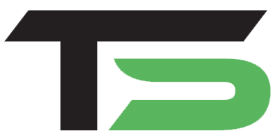 Black and green stylized TS logo on a white background