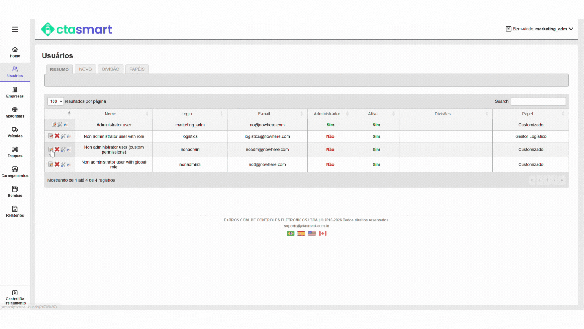 Tela de aplicativo de desktop desfocada com uma caixa de diálogo modal centralizada exibindo uma tabela.