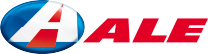 Logotipo da ALE em vermelho e azul com letras itálicas sobre fundo branco.