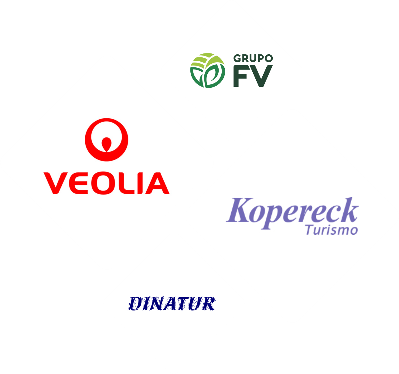 Logotipos do Grupo FV, Veolia, Kopereck Turismo e Oinatur em fundo branco.