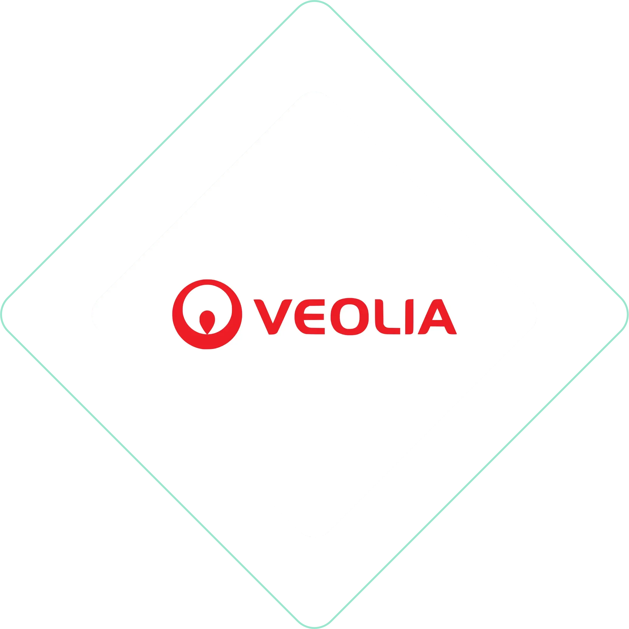 Logotipo da Veolia em vermelho, centralizado em um fundo branco com um contorno de diamante discreto.