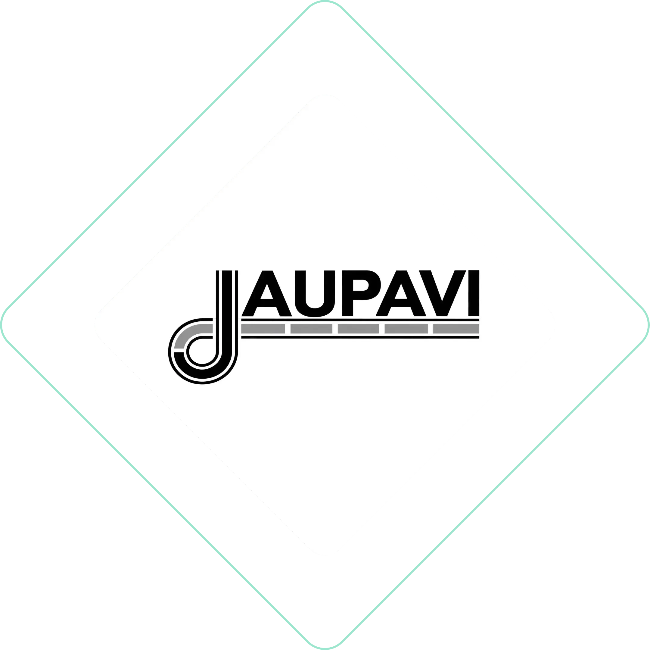 Logotipo JAUPAVI em preto e branco, centralizado dentro de um contorno fino em forma de diamante.