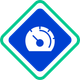 Ícone quadrado azul de velocímetro dentro de uma borda verde em forma de diamante sobre fundo branco