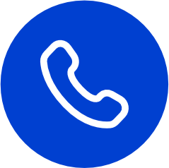 Ícone de telefone branco sobre fundo circular azul
