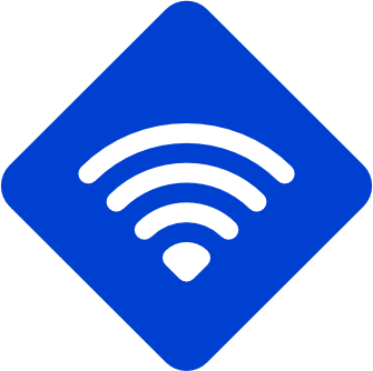 Ícone de diamante azul com símbolo de sinal Wi-Fi branco
