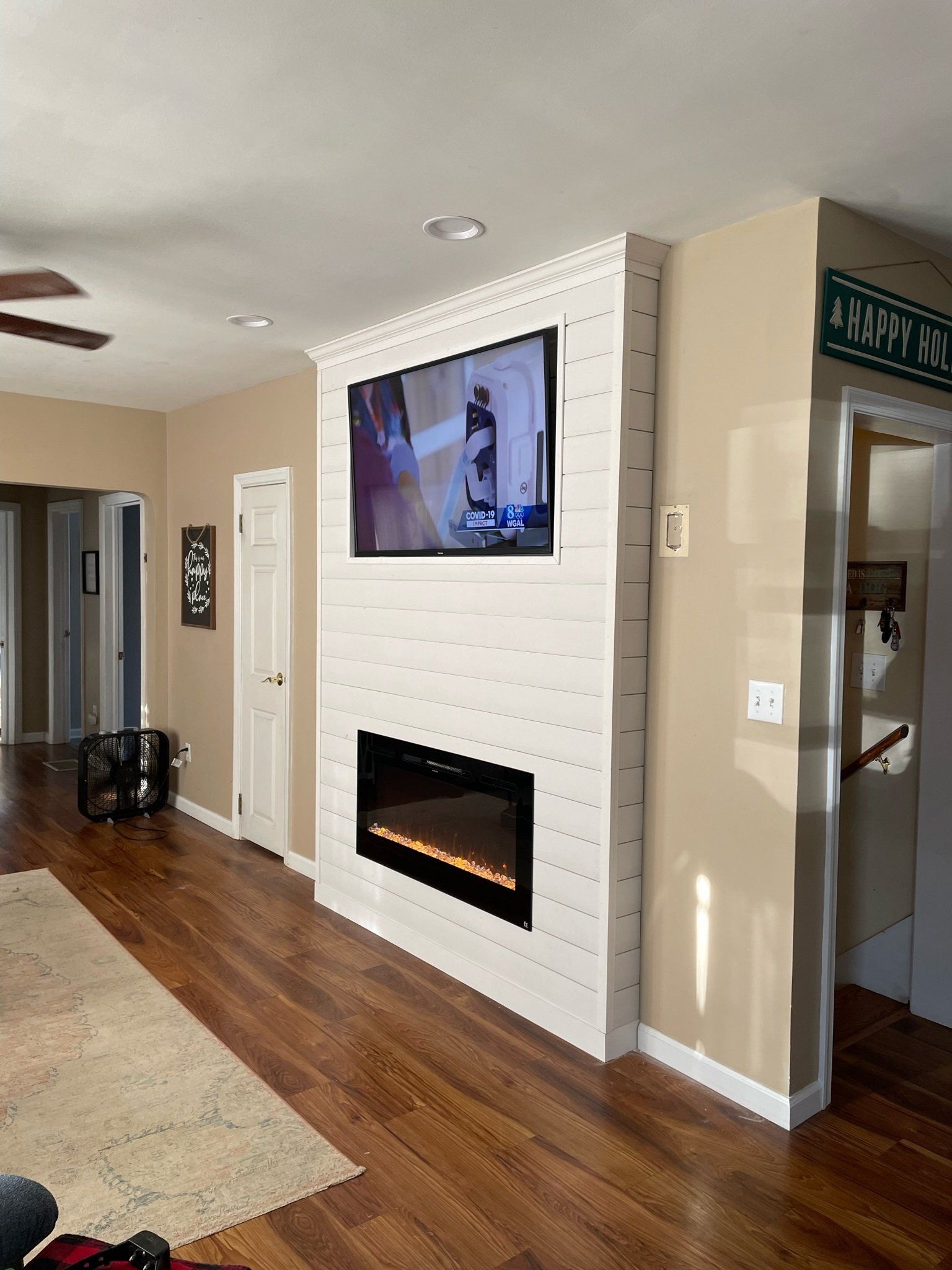 Basement with Fireplace and TV
