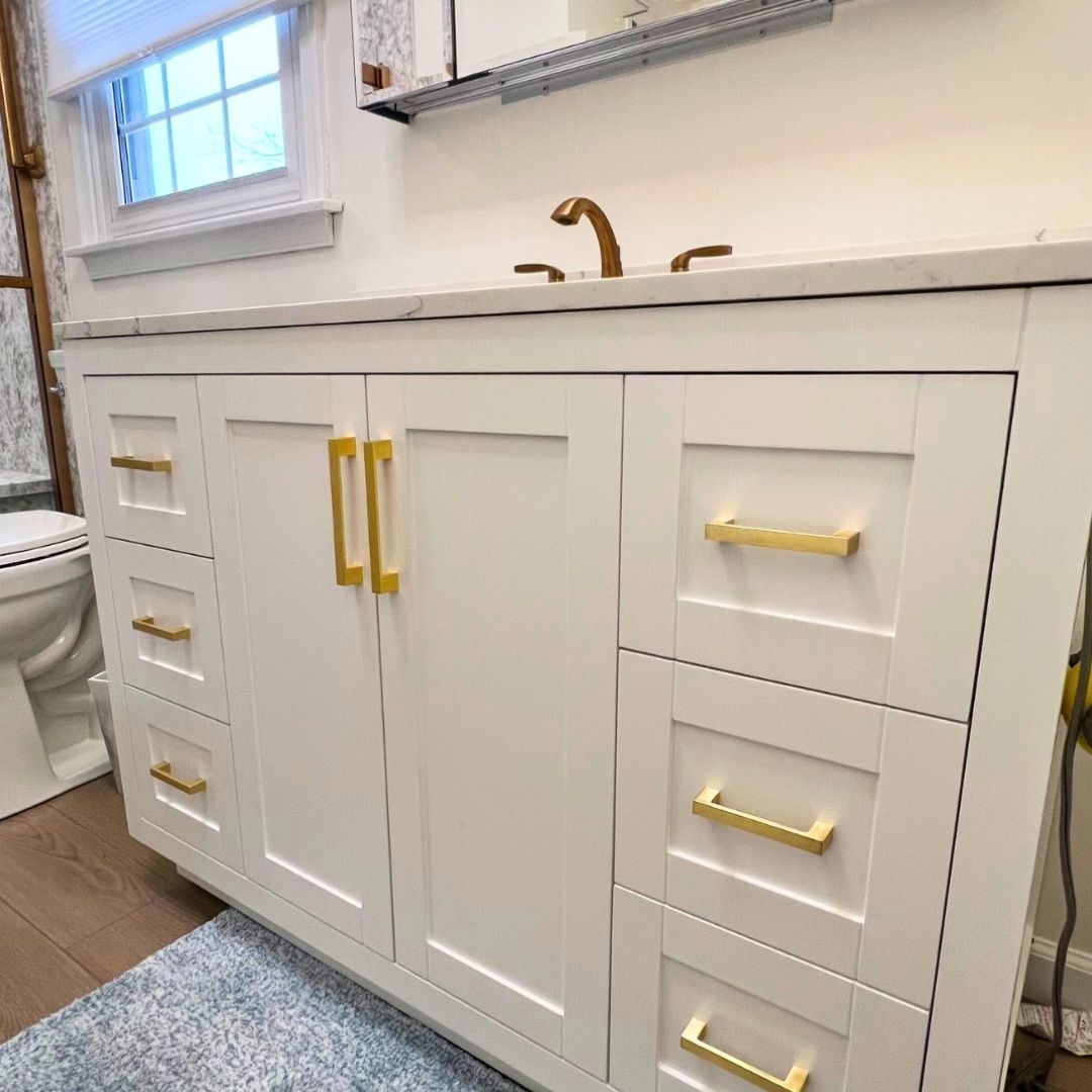 White Vanity with Gold-Colored Hardware
