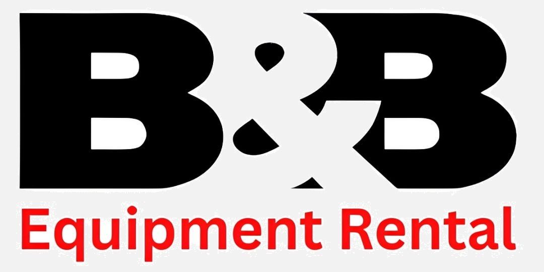 Logo for B&B Equipment Rental with tractors flanking the company name.