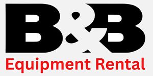 Logo for B&B Equipment Rental with tractors flanking the company name.