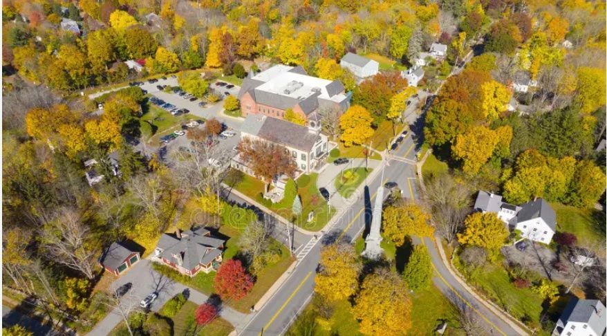 Aerial image of the town of Acton, MA
