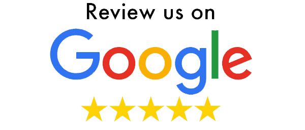 A google logo with five stars and the words `` review us on google ''.