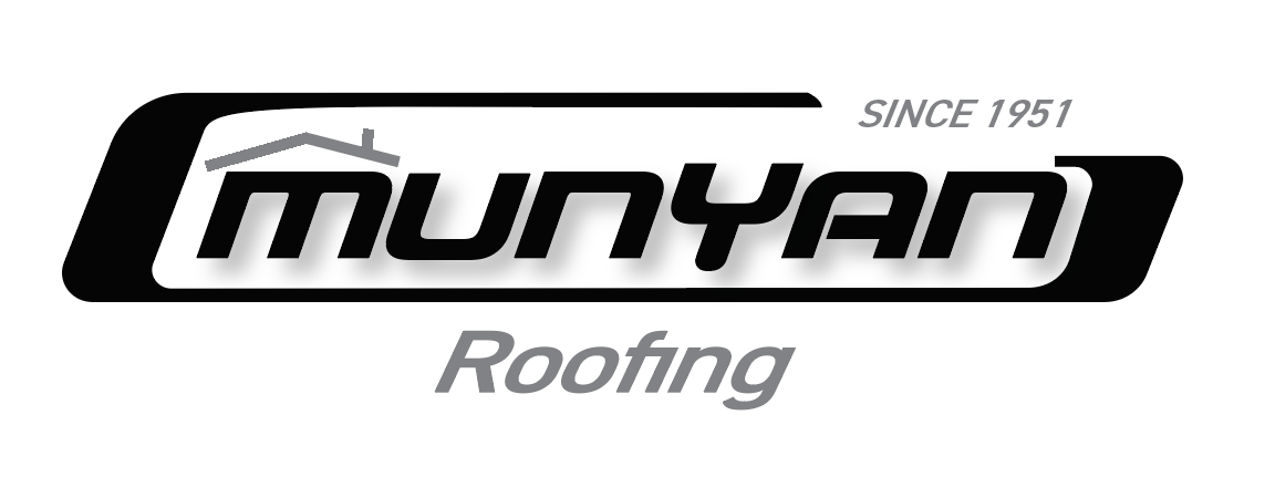 A black and white logo for munyan roofing.