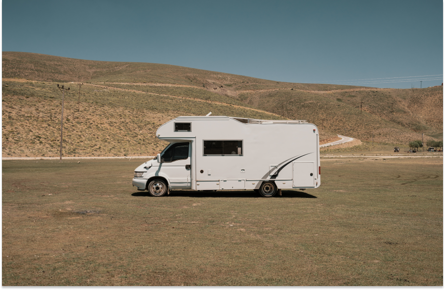 white trailer in the middle of nowhere
