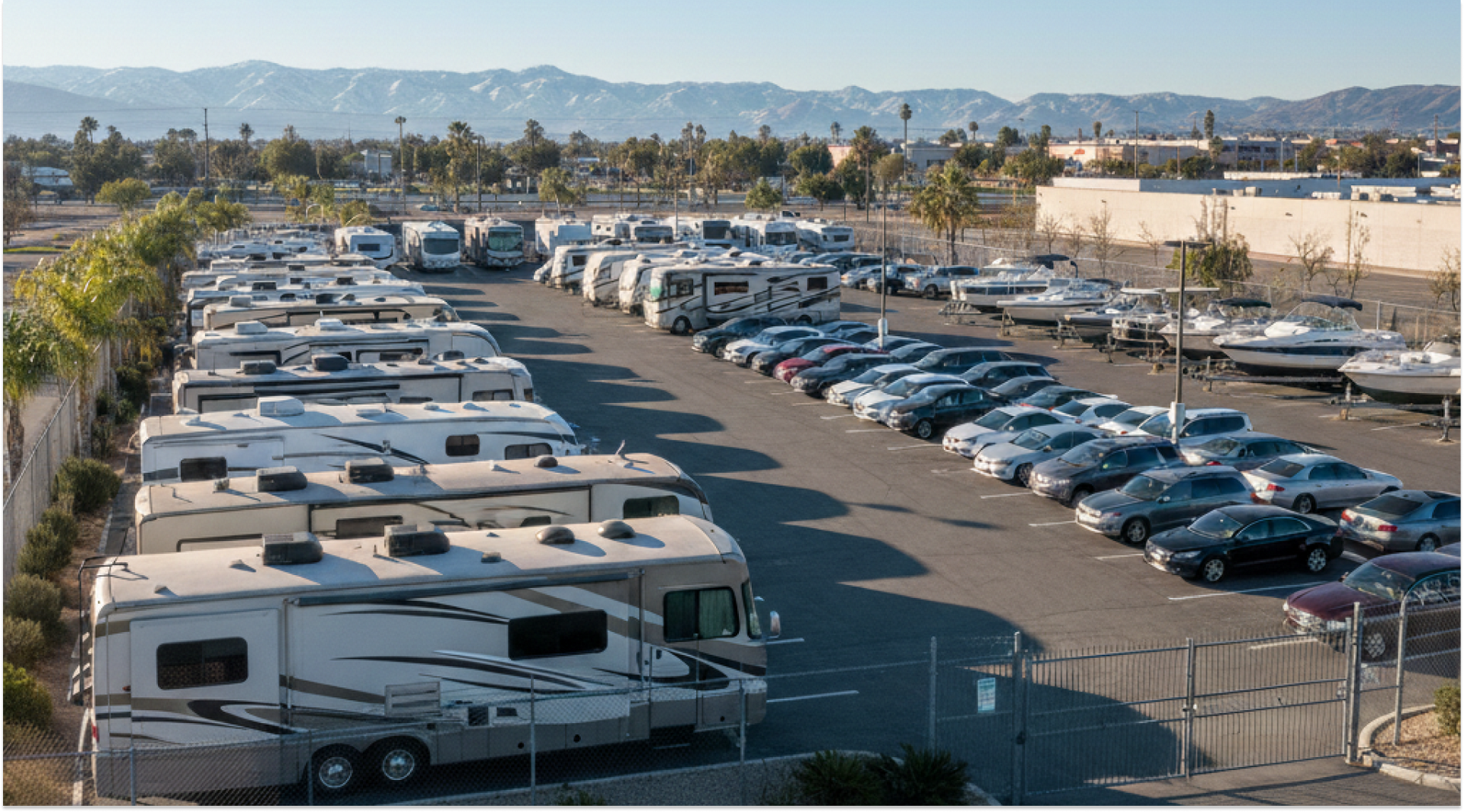 rvs and cars parked in an outdoor lot