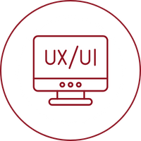 Red outline of a computer screen with 