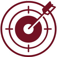 Target with an arrow hitting the bullseye in dark red.