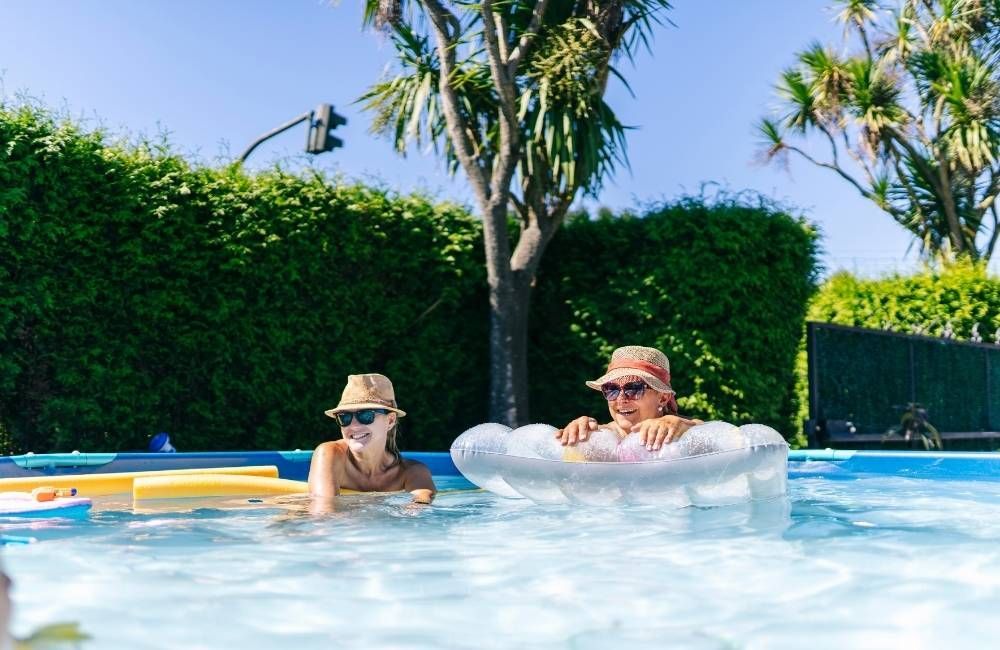 Two woman on pool