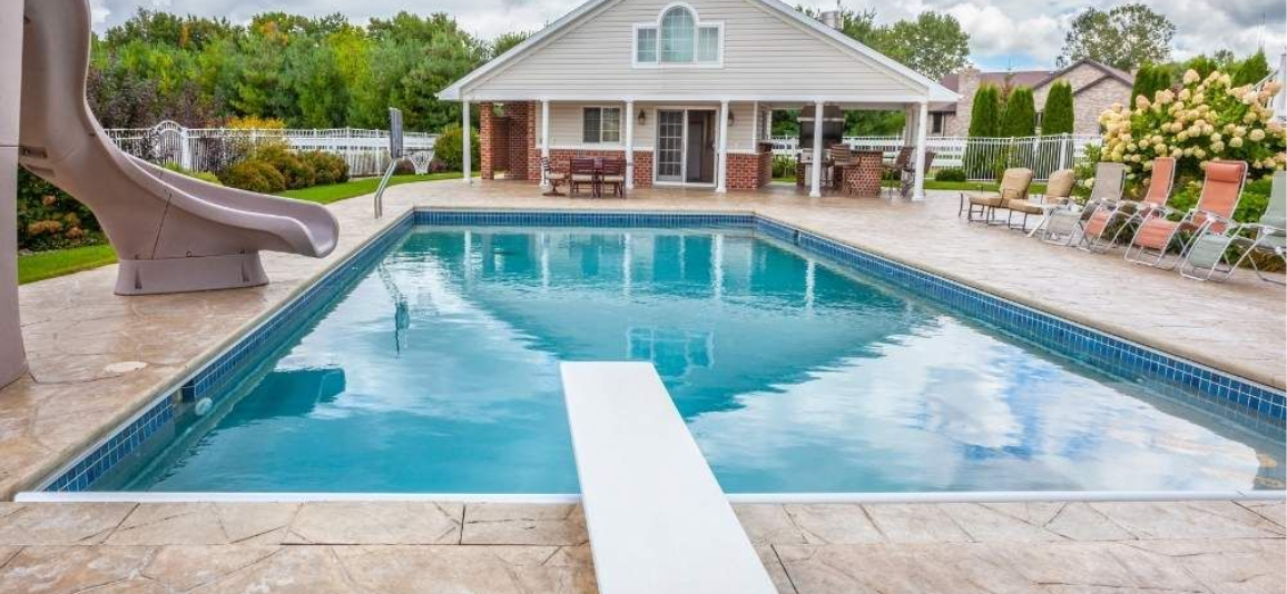 Residential pool with slides