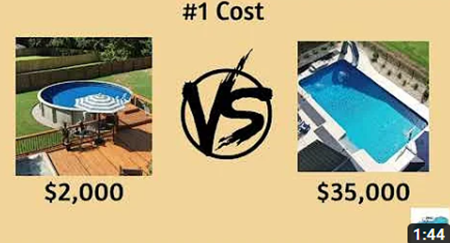 A picture of a swimming pool and a picture of a deck.