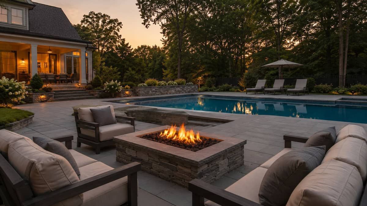 Fireplace along with pool design