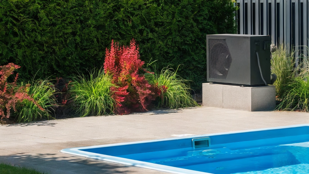 black pool heater beside the pool