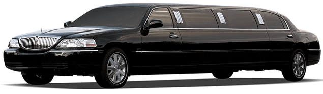 Black stretch limousine in side view on a white background