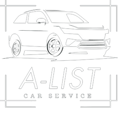 A-LIST Car Service logo with a line drawing of a white car and centered text.