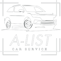 A-LIST Car Service logo with a line drawing of a white car and centered text.