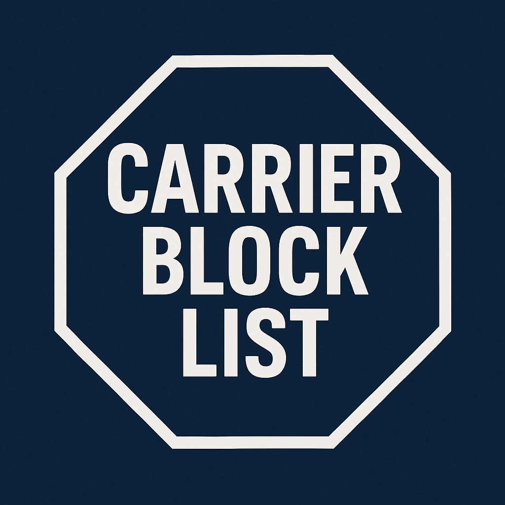 Carrier block list interface in EZ Loader TMS for assigning freight carriers by customer