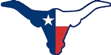 Texas Longhorn silhouette in blue, white, and red with a white star centered on the head