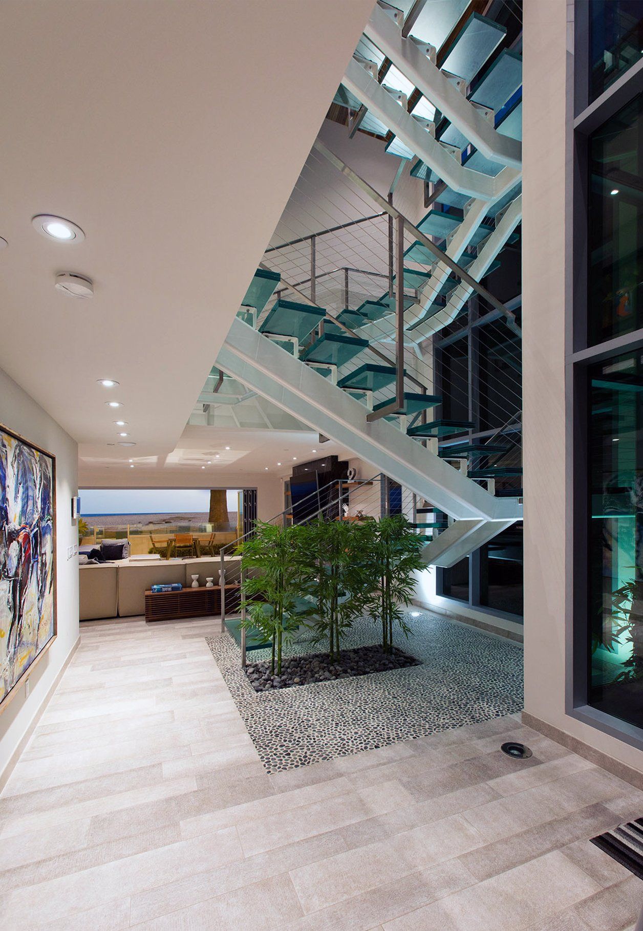 Stairs of a Newport Beach contemporary beach house designed by Oatman Architects