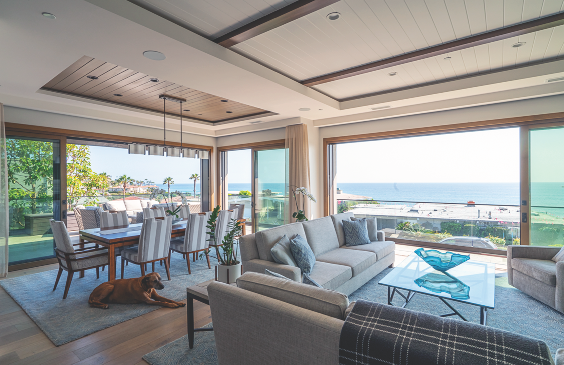 Living room in Dana Point house designed by Oatman Architects