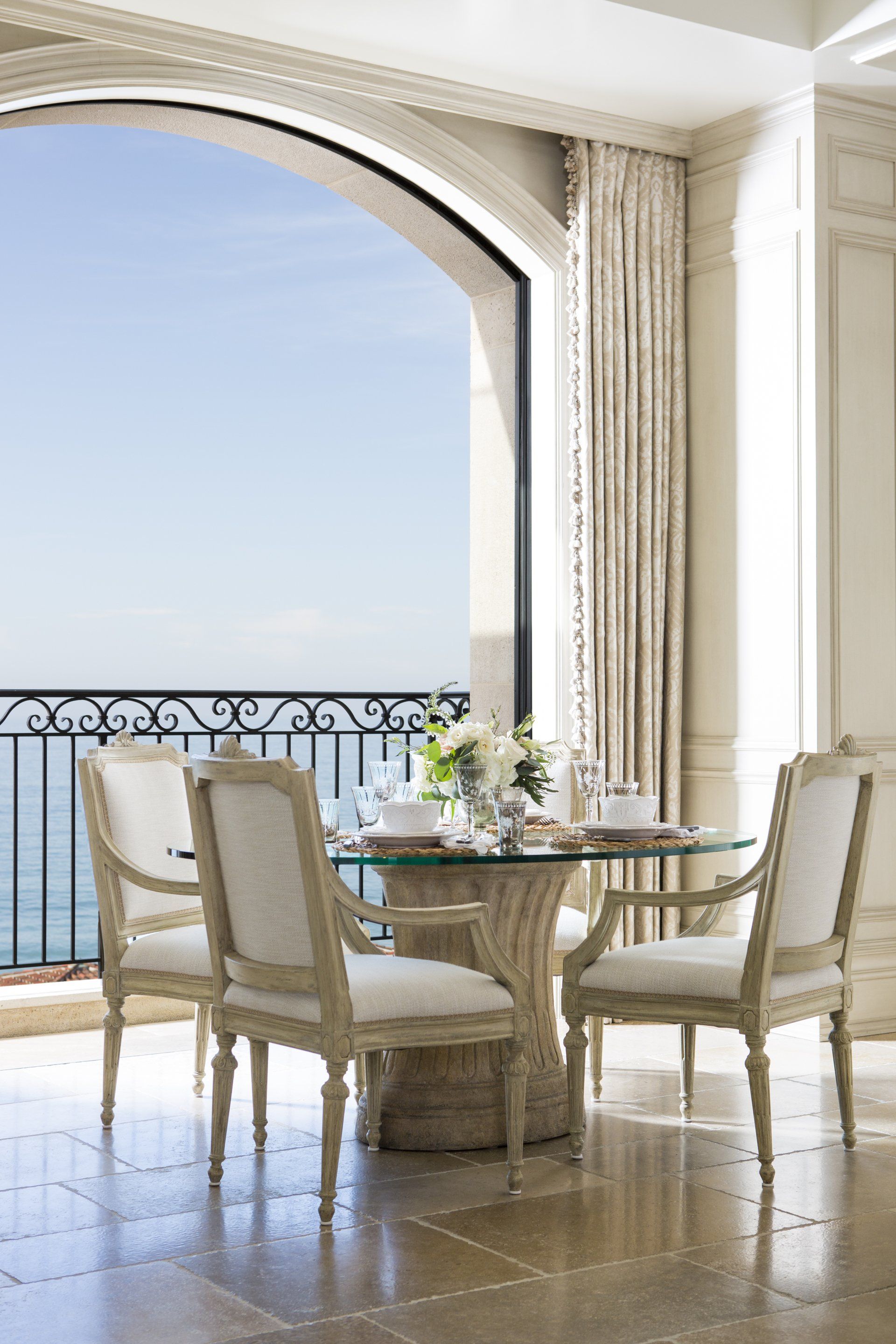 Balcony of a Provence villa located in Dana Point designed by Oatman Architects