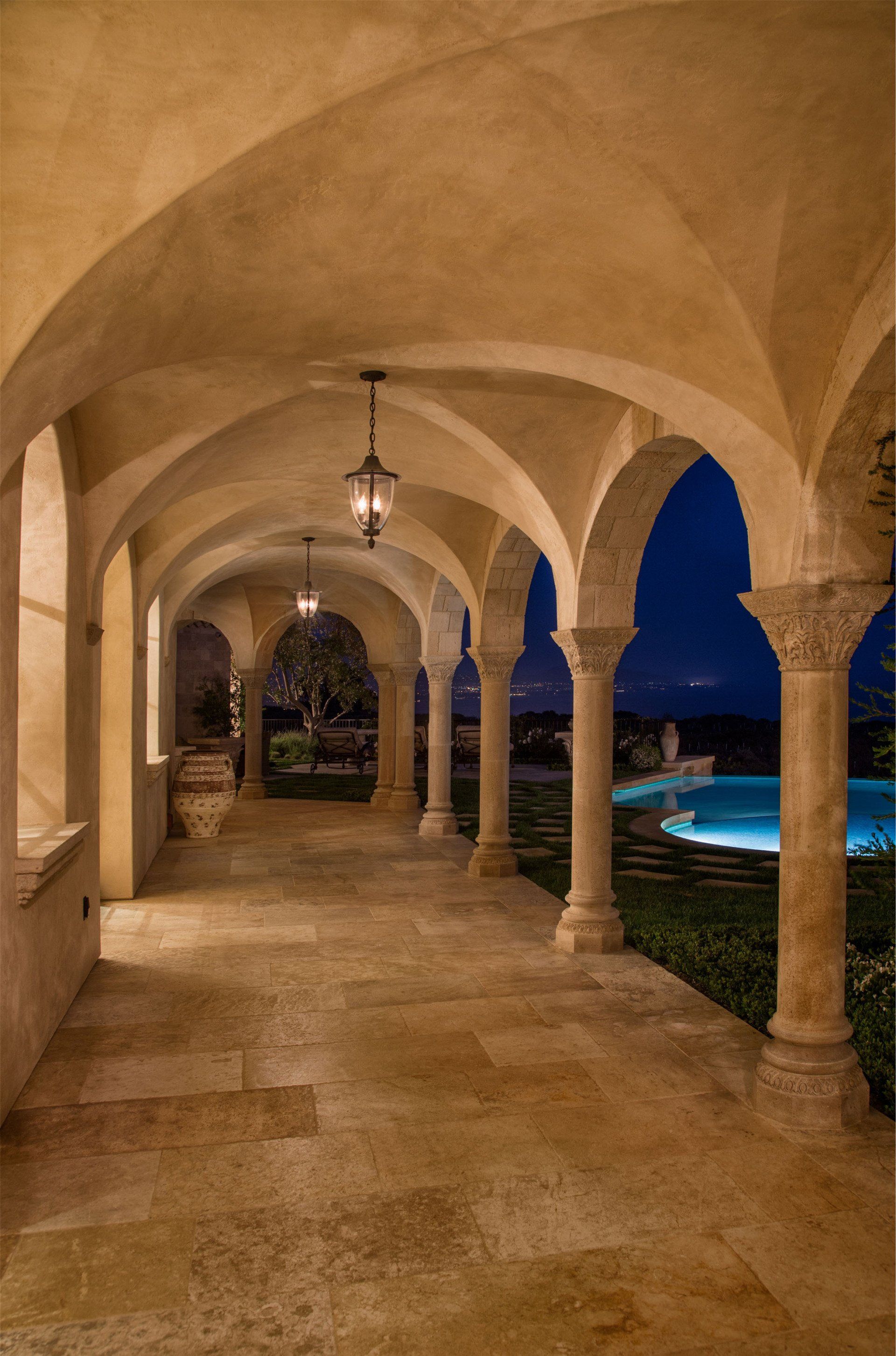 Exterior of a ROMANESQUE HILLTOP VILLA in Dana Point designed by Oatman Architects