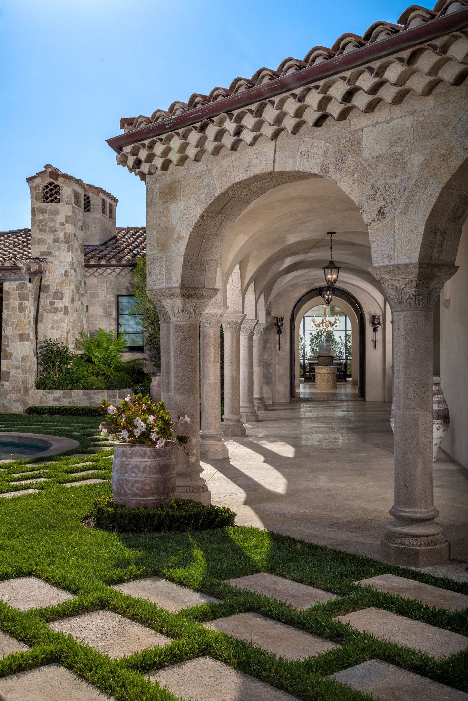 Exterior of a ROMANESQUE HILLTOP VILLA in Dana Point designed by Oatman Architects