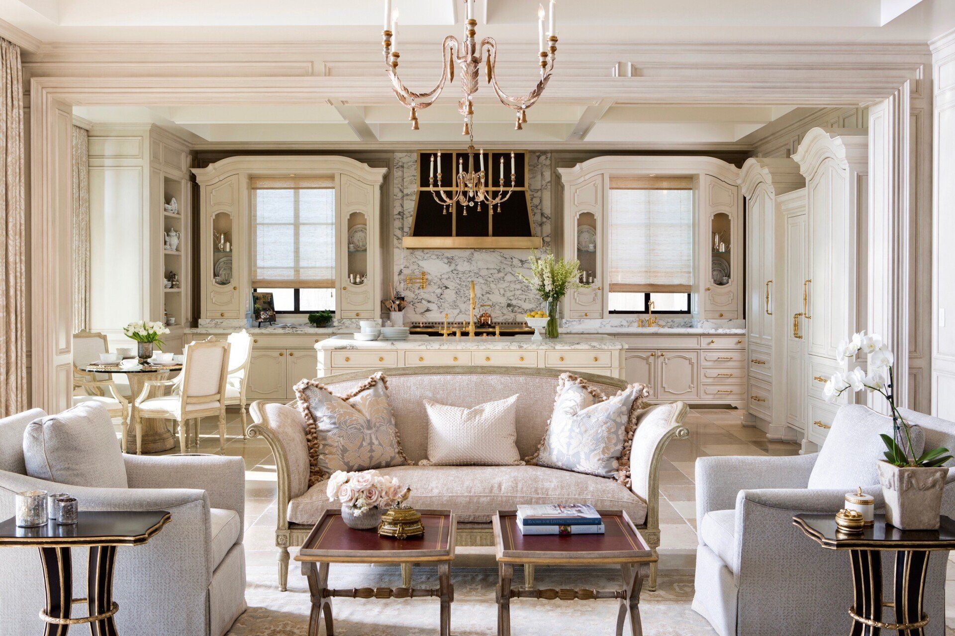 Living room of a Provence villa located in Dana Point designed by Oatman Architects