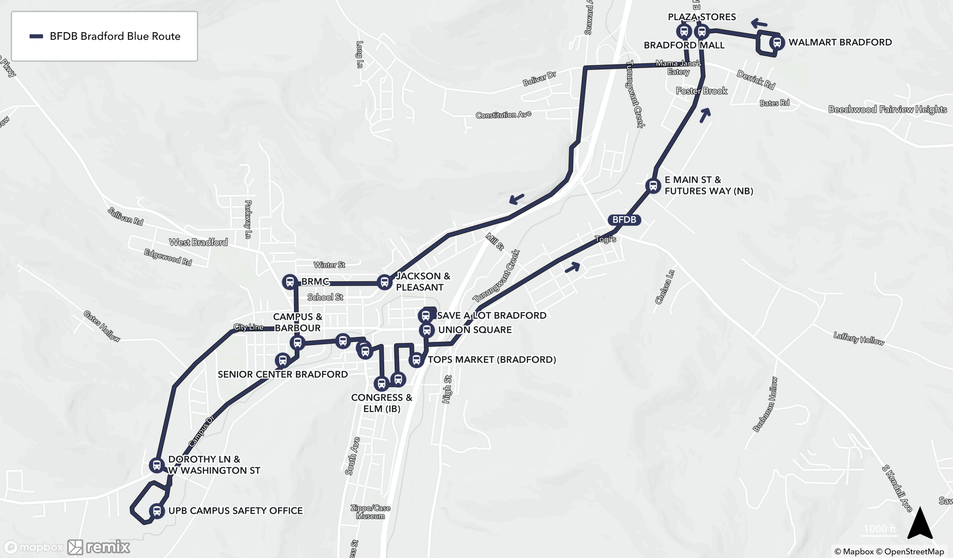 Map of Bradford Blue Route Map of Bradford Blue Route