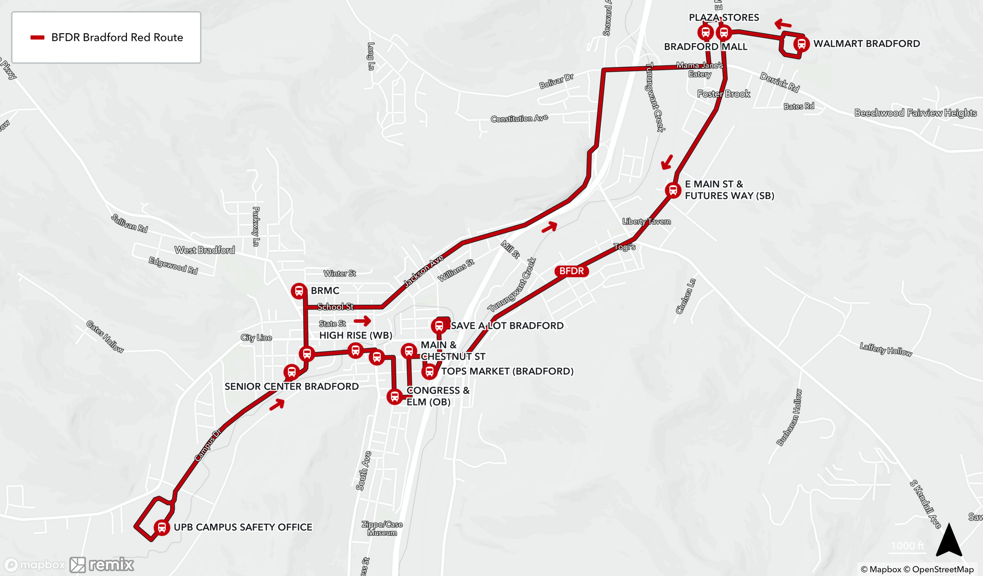 Map of Bradford Red Route Map of Bradford Red Route